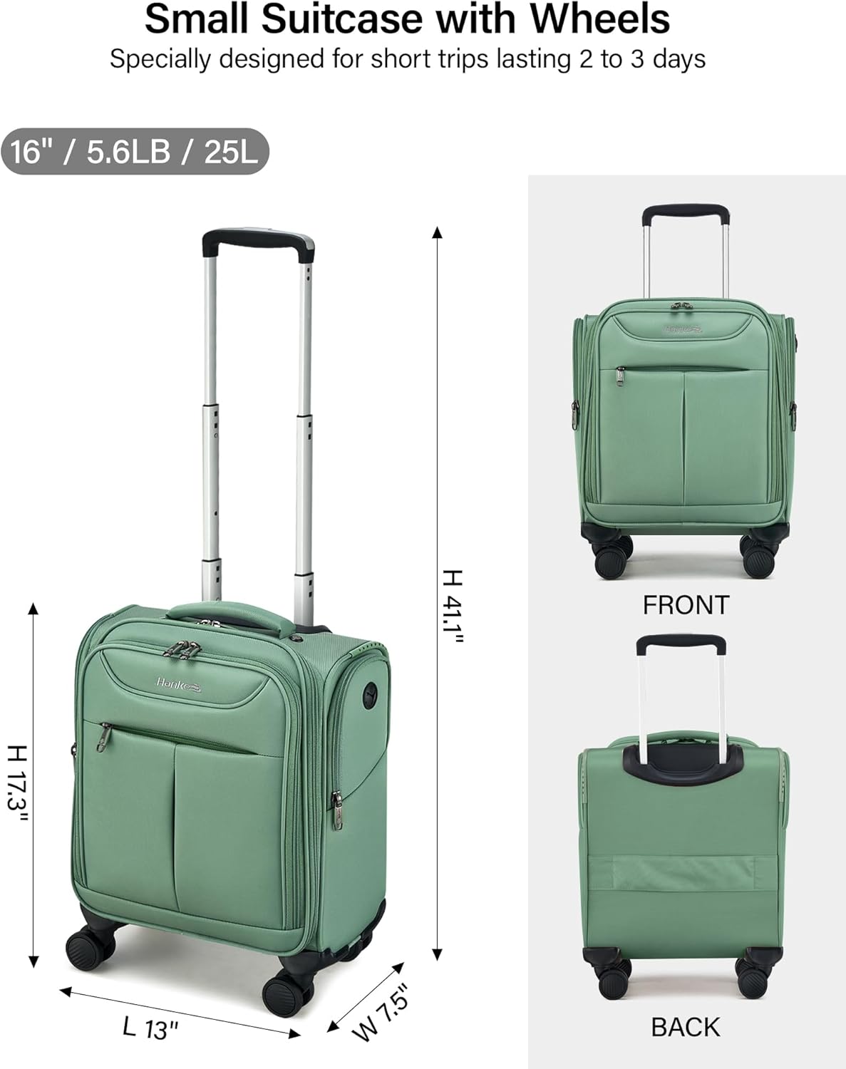 Underseat Carry On Luggage with Wheels, Lightweight Small Suitcase Airline Approved 16 Inch Softside Personal Item Travel Bag for Women Men, Compact Under Seat Luggage with Spinner Wheels,Purple