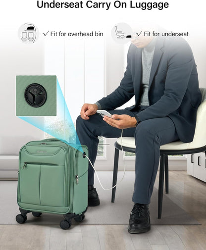 Underseat Carry On Luggage with Wheels, Lightweight Small Suitcase Airline Approved 16 Inch Softside Personal Item Travel Bag for Women Men, Compact Under Seat Luggage with Spinner Wheels,Purple