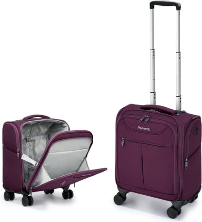 Underseat Carry On Luggage with Wheels, Lightweight Small Suitcase Airline Approved 16 Inch Softside Personal Item Travel Bag for Women Men, Compact Under Seat Luggage with Spinner Wheels,Purple