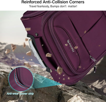 Underseat Carry On Luggage with Wheels, Lightweight Small Suitcase Airline Approved 16 Inch Softside Personal Item Travel Bag for Women Men, Compact Under Seat Luggage with Spinner Wheels,Purple