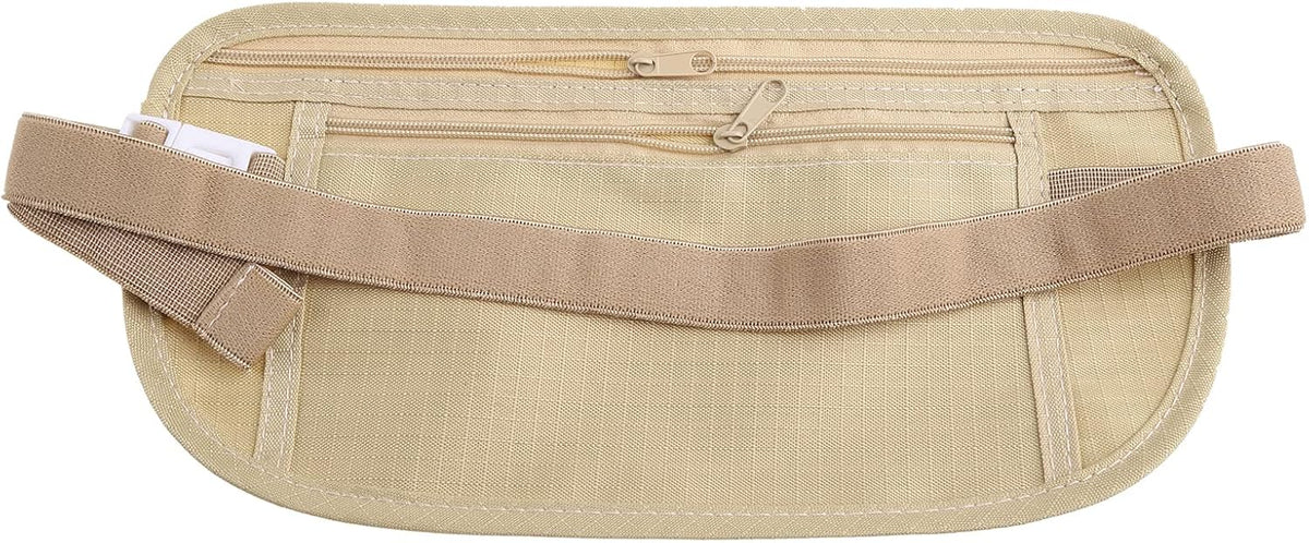 Upgraded Money Belt for Travelling Security Money Pouch for Cash Cards Keys & Passport Quality ronMade Khaki, approx 13x26cm/5x10in