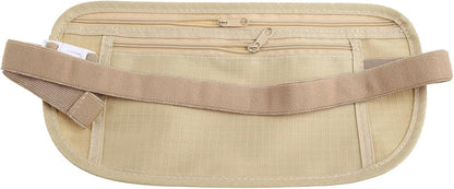 Upgraded Money Belt for Travelling Security Money Pouch for Cash Cards Keys & Passport Quality ronMade Khaki, approx 13x26cm/5x10in