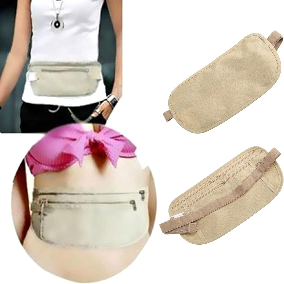 Upgraded Money Belt for Travelling Security Money Pouch for Cash Cards Keys & Passport Quality ronMade Khaki, approx 13x26cm/5x10in