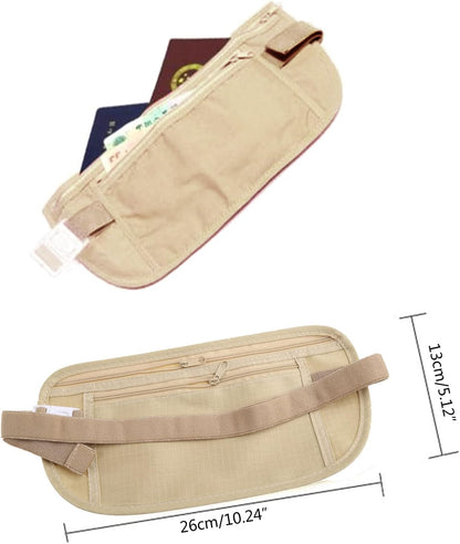 Upgraded Money Belt for Travelling Security Money Pouch for Cash Cards Keys & Passport Quality ronMade Khaki, approx 13x26cm/5x10in