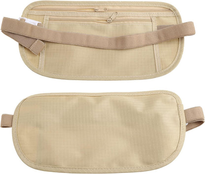 Upgraded Money Belt for Travelling Security Money Pouch for Cash Cards Keys & Passport Quality ronMade Khaki, approx 13x26cm/5x10in