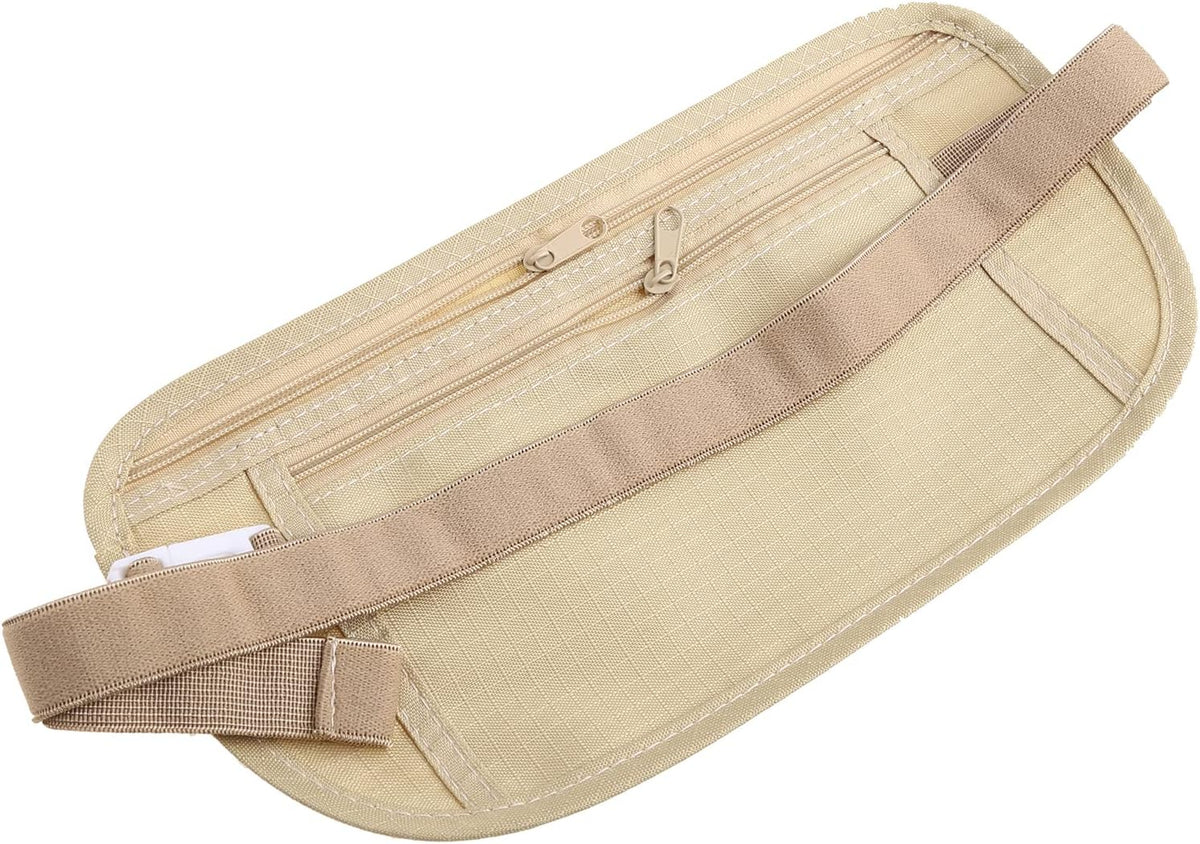 Upgraded Money Belt for Travelling Security Money Pouch for Cash Cards Keys & Passport Quality ronMade Khaki, approx 13x26cm/5x10in