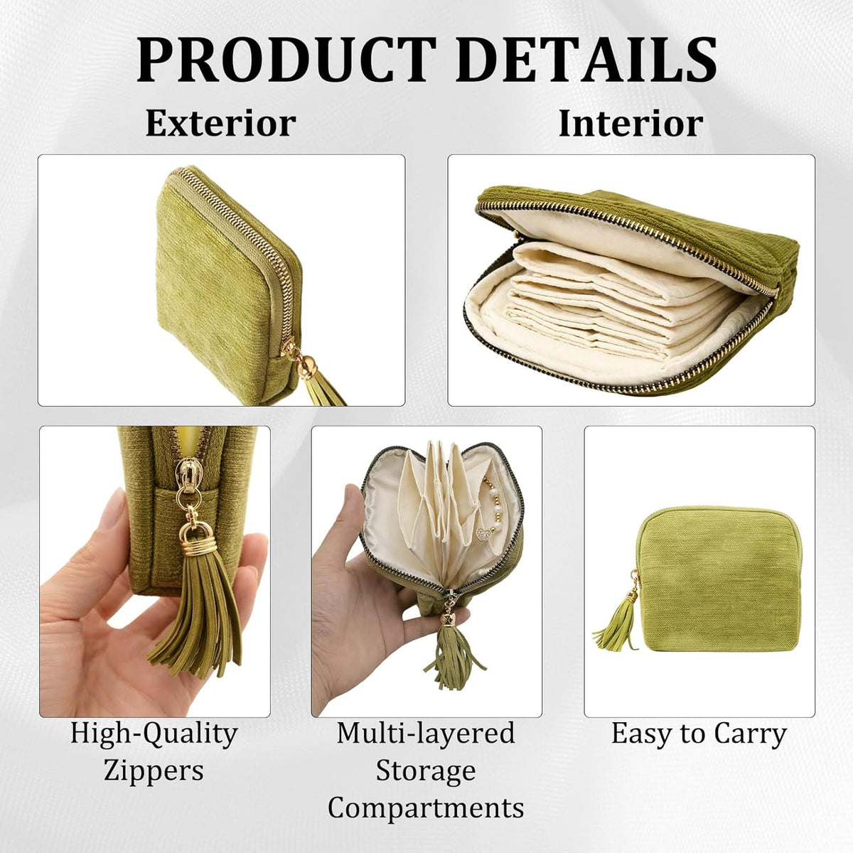 Jewelry Zippered Pocket Case Travel Jewelry Bag Portable Organizer, Mini Jewelry Travel Pouch with Five Compartments for Earrings Necklaces Rings, Tangle-Free Storage for Travelers