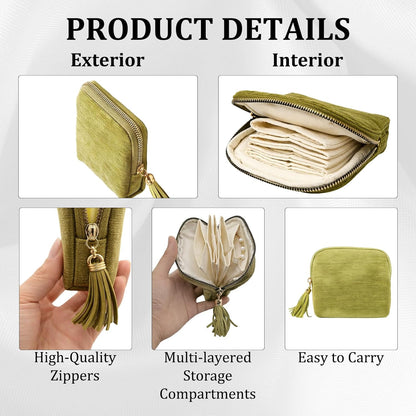 Jewelry Zippered Pocket Case Travel Jewelry Bag Portable Organizer, Mini Jewelry Travel Pouch with Five Compartments for Earrings Necklaces Rings, Tangle-Free Storage for Travelers