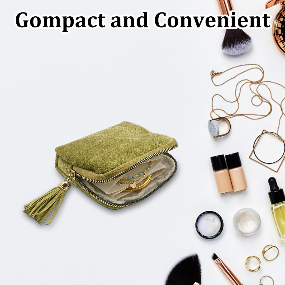 Jewelry Zippered Pocket Case Travel Jewelry Bag Portable Organizer, Mini Jewelry Travel Pouch with Five Compartments for Earrings Necklaces Rings, Tangle-Free Storage for Travelers