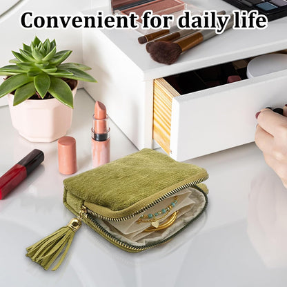 Jewelry Zippered Pocket Case Travel Jewelry Bag Portable Organizer, Mini Jewelry Travel Pouch with Five Compartments for Earrings Necklaces Rings, Tangle-Free Storage for Travelers