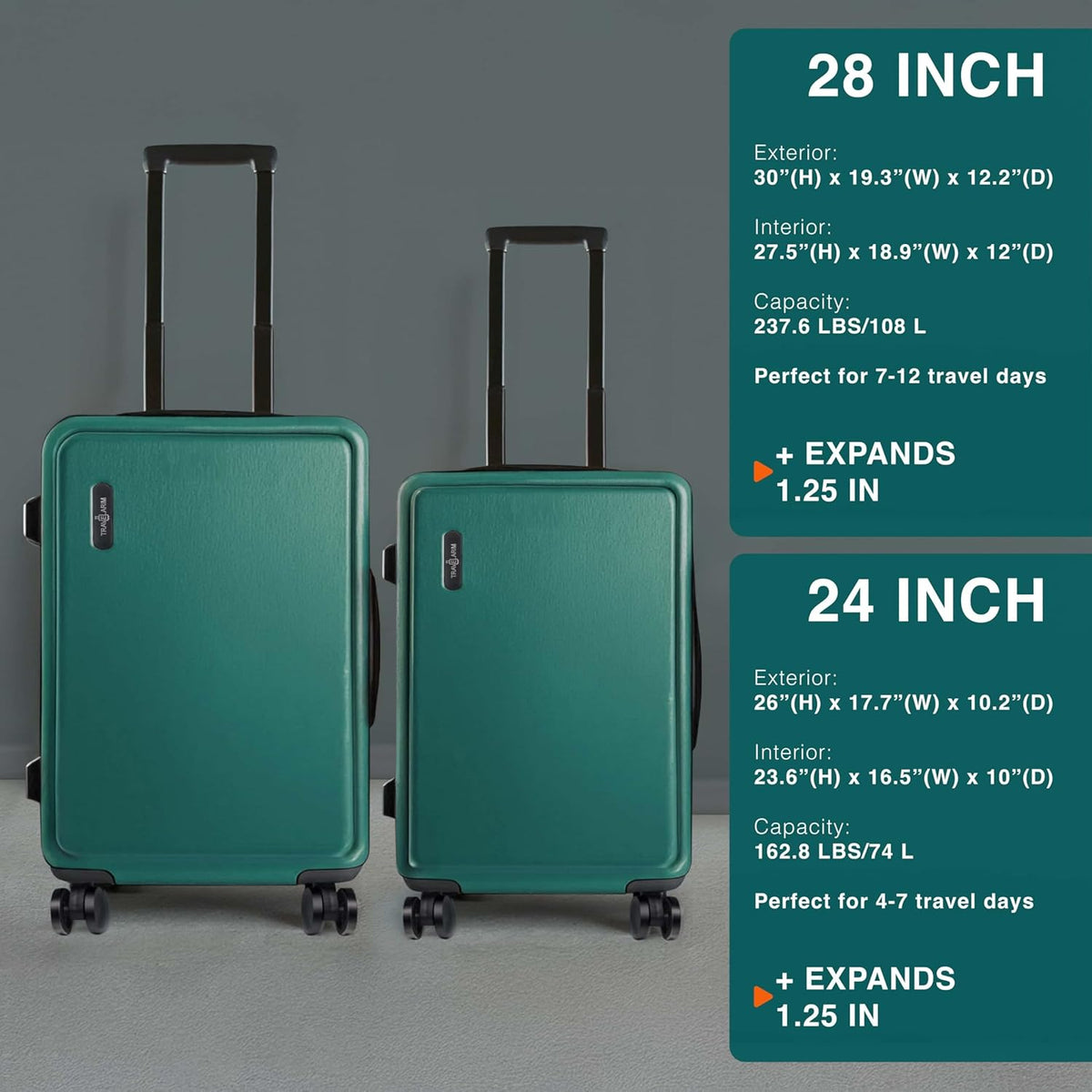 20 Inch Carry On Luggage 22x14x9 Airline Approved, Carry On Suitcase with Wheels, Hard-shell Carry-on Luggage, Durable Luggage Carry-On, Green Small Suitcase with Cosmetic Case