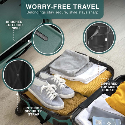 20 Inch Carry On Luggage 22x14x9 Airline Approved, Carry On Suitcase with Wheels, Hard-shell Carry-on Luggage, Durable Luggage Carry-On, Green Small Suitcase with Cosmetic Case