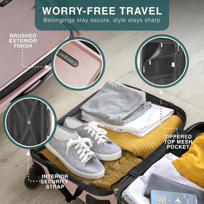 20 Inch Carry On Luggage 22x14x9 Airline Approved, Carry On Suitcase with Wheels, Hard-shell Carry-on Luggage, Durable Luggage Carry-On, Green Small Suitcase with Cosmetic Case