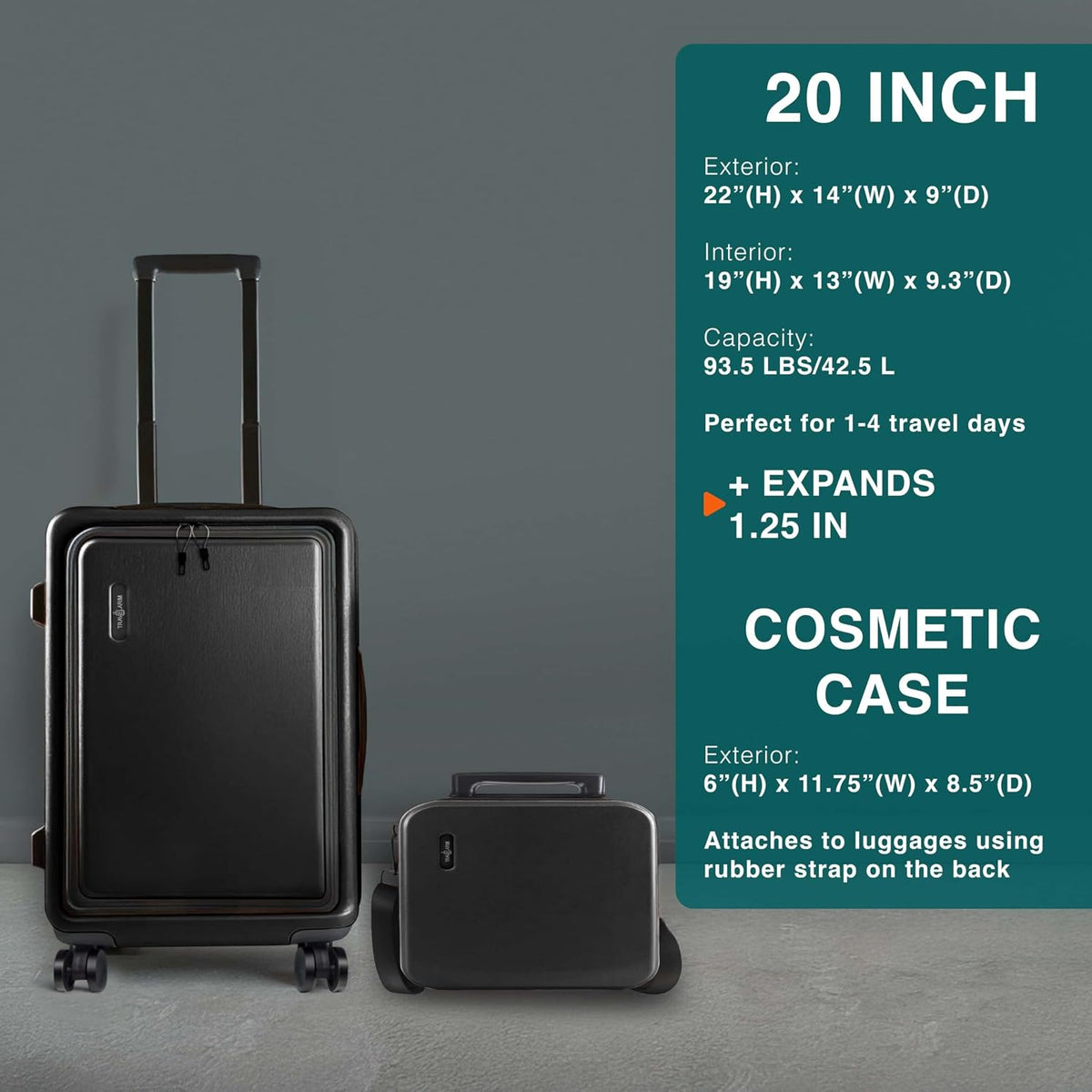 20 Inch Carry On Luggage 22x14x9 Airline Approved, Carry On Suitcase with Wheels, Hard-shell Carry-on Luggage, Durable Luggage Carry-On, Green Small Suitcase with Cosmetic Case