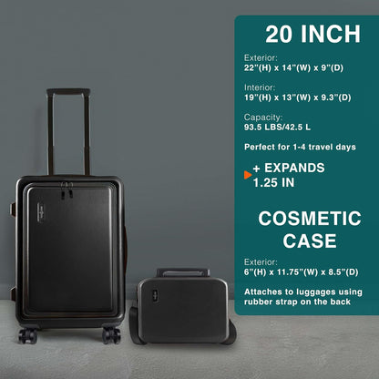 20 Inch Carry On Luggage 22x14x9 Airline Approved, Carry On Suitcase with Wheels, Hard-shell Carry-on Luggage, Durable Luggage Carry-On, Green Small Suitcase with Cosmetic Case