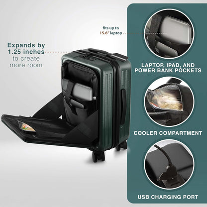 20 Inch Carry On Luggage 22x14x9 Airline Approved, Carry On Suitcase with Wheels, Hard-shell Carry-on Luggage, Durable Luggage Carry-On, Green Small Suitcase with Cosmetic Case