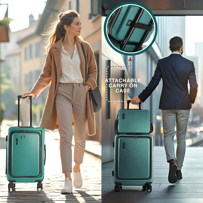 20 Inch Carry On Luggage 22x14x9 Airline Approved, Carry On Suitcase with Wheels, Hard-shell Carry-on Luggage, Durable Luggage Carry-On, Green Small Suitcase with Cosmetic Case