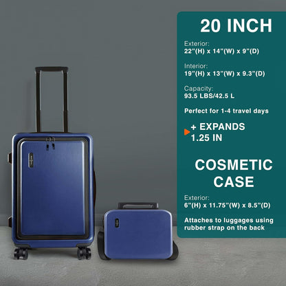 20 Inch Carry On Luggage 22x14x9 Airline Approved, Carry On Suitcase with Wheels, Hard-shell Carry-on Luggage, Durable Luggage Carry-On, Green Small Suitcase with Cosmetic Case