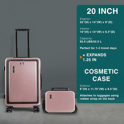 20 Inch Carry On Luggage 22x14x9 Airline Approved, Carry On Suitcase with Wheels, Hard-shell Carry-on Luggage, Durable Luggage Carry-On, Green Small Suitcase with Cosmetic Case