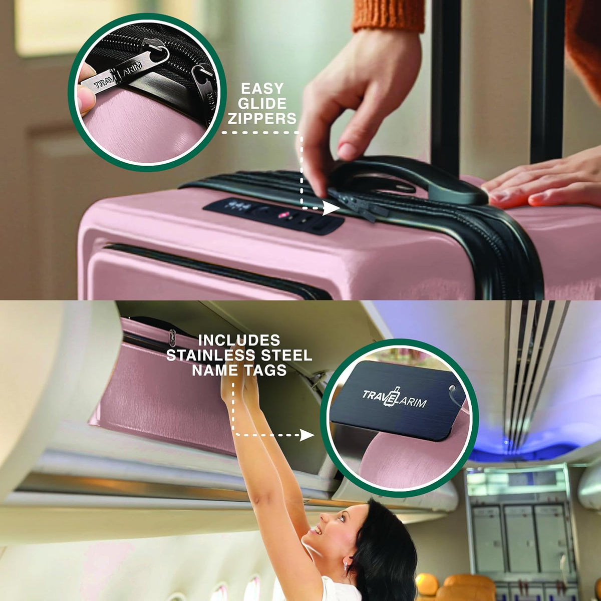 20 Inch Carry On Luggage 22x14x9 Airline Approved, Carry On Suitcase with Wheels, Hard-shell Carry-on Luggage, Durable Luggage Carry-On, Green Small Suitcase with Cosmetic Case