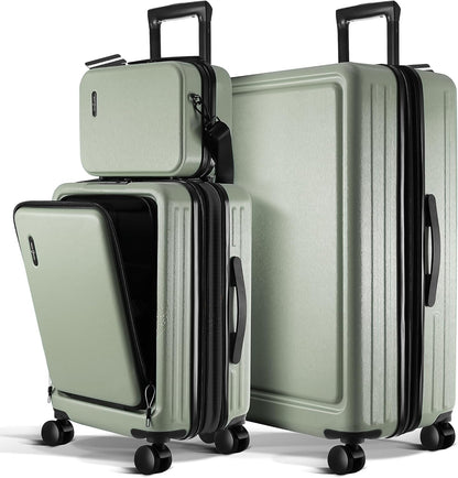 20 Inch Carry On Luggage 22x14x9 Airline Approved, Carry On Suitcase with Wheels, Hard-shell Carry-on Luggage, Durable Luggage Carry-On, Green Small Suitcase with Cosmetic Case