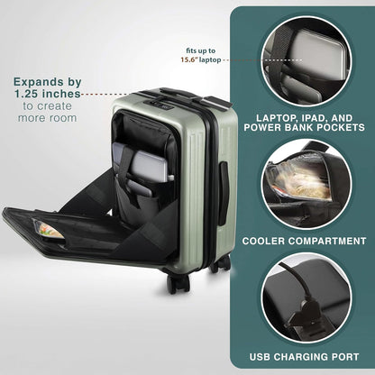 20 Inch Carry On Luggage 22x14x9 Airline Approved, Carry On Suitcase with Wheels, Hard-shell Carry-on Luggage, Durable Luggage Carry-On, Green Small Suitcase with Cosmetic Case