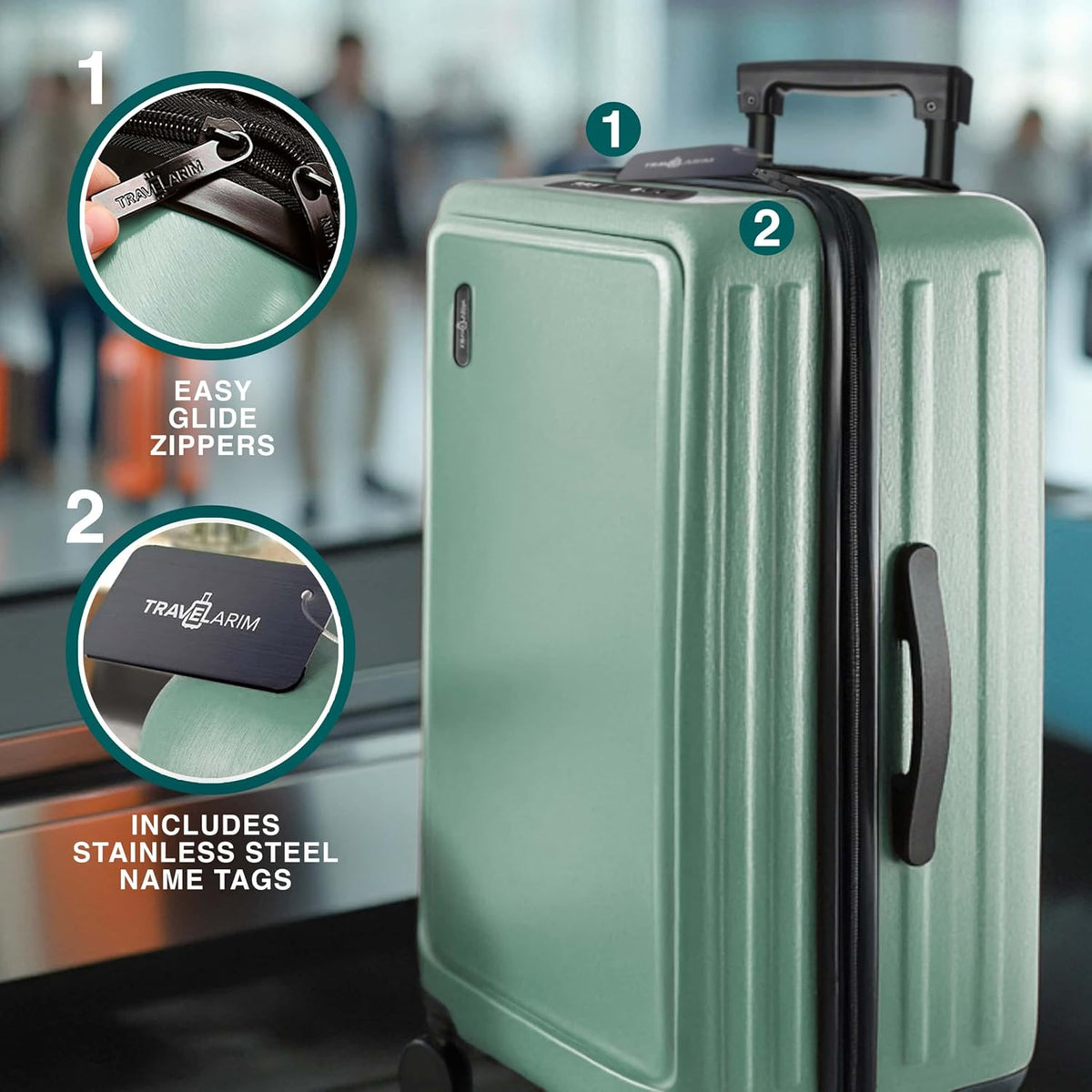 20 Inch Carry On Luggage 22x14x9 Airline Approved, Carry On Suitcase with Wheels, Hard-shell Carry-on Luggage, Durable Luggage Carry-On, Green Small Suitcase with Cosmetic Case