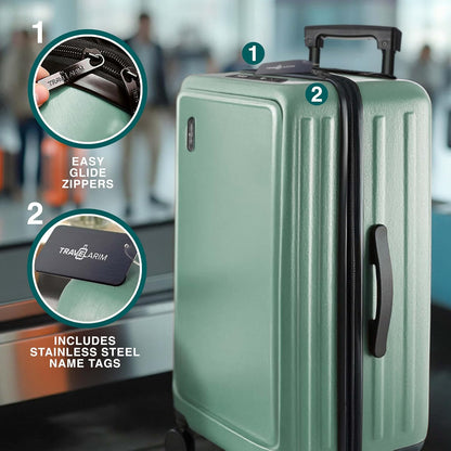 20 Inch Carry On Luggage 22x14x9 Airline Approved, Carry On Suitcase with Wheels, Hard-shell Carry-on Luggage, Durable Luggage Carry-On, Green Small Suitcase with Cosmetic Case