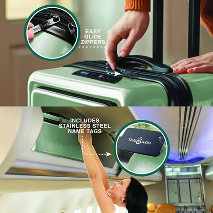20 Inch Carry On Luggage 22x14x9 Airline Approved, Carry On Suitcase with Wheels, Hard-shell Carry-on Luggage, Durable Luggage Carry-On, Green Small Suitcase with Cosmetic Case