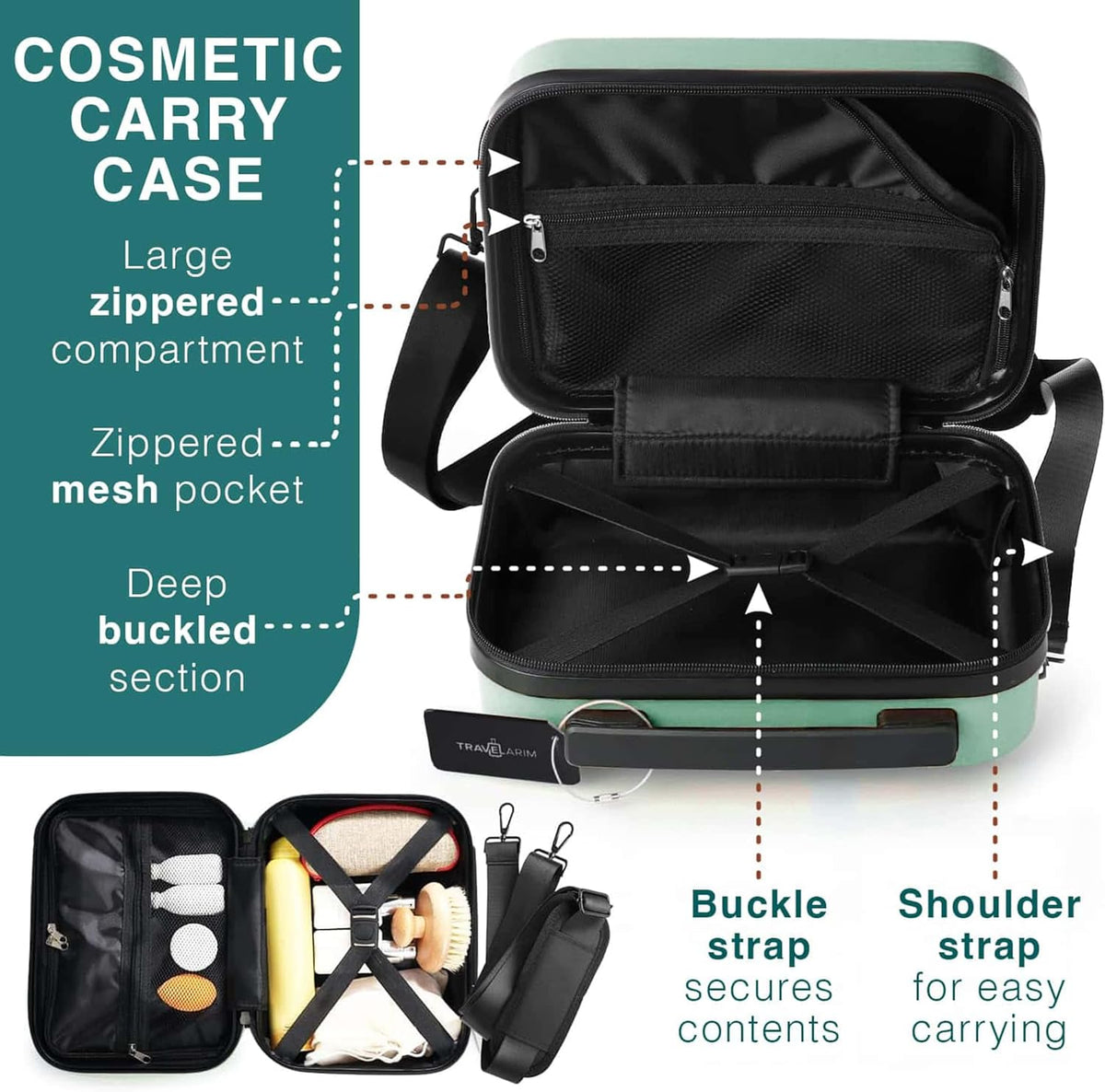 20 Inch Carry On Luggage 22x14x9 Airline Approved, Carry On Suitcase with Wheels, Hard-shell Carry-on Luggage, Durable Luggage Carry-On, Green Small Suitcase with Cosmetic Case