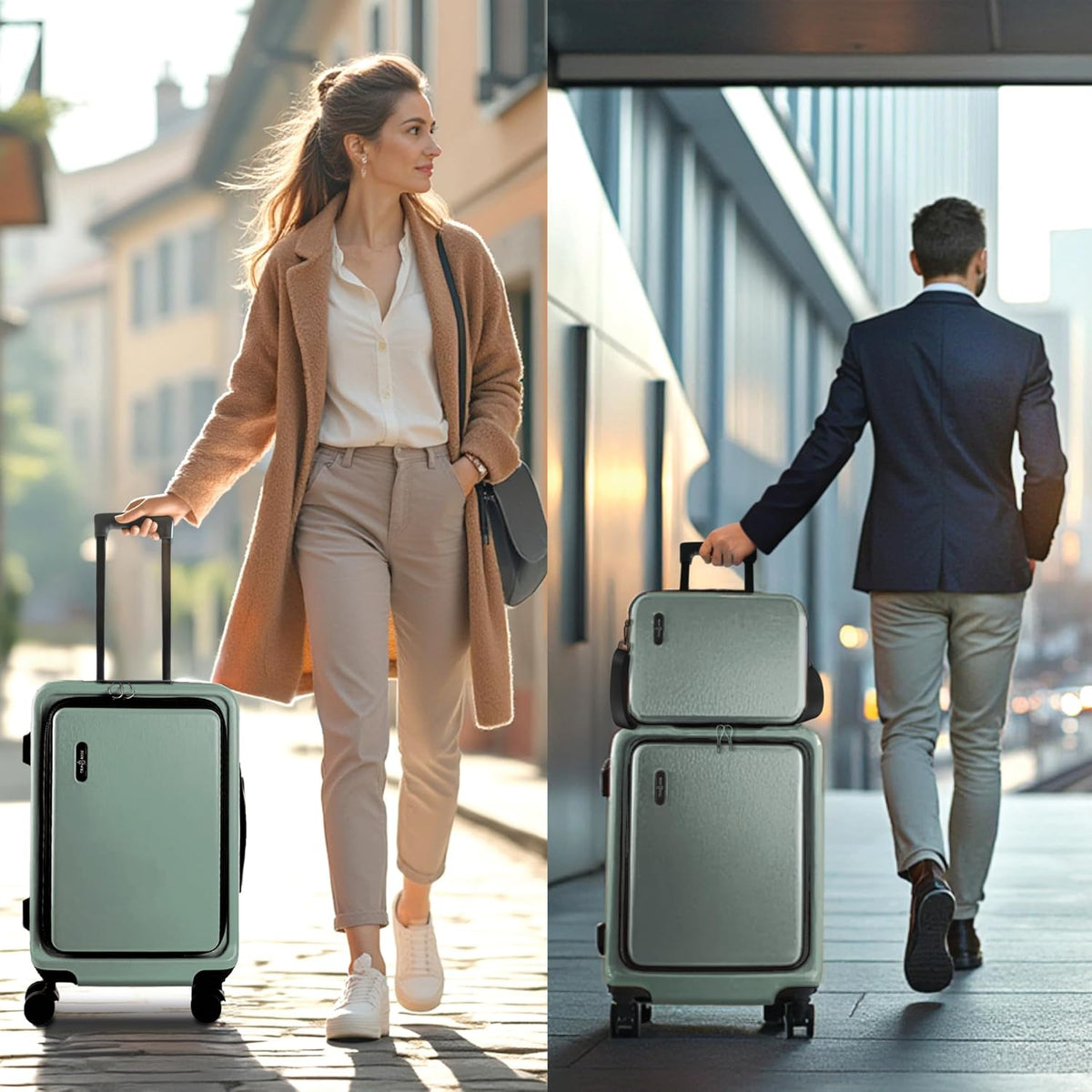 20 Inch Carry On Luggage 22x14x9 Airline Approved, Carry On Suitcase with Wheels, Hard-shell Carry-on Luggage, Durable Luggage Carry-On, Green Small Suitcase with Cosmetic Case