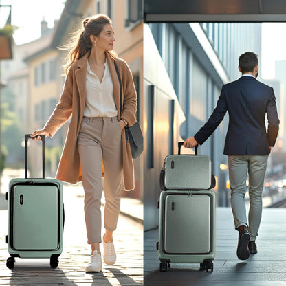 20 Inch Carry On Luggage 22x14x9 Airline Approved, Carry On Suitcase with Wheels, Hard-shell Carry-on Luggage, Durable Luggage Carry-On, Green Small Suitcase with Cosmetic Case