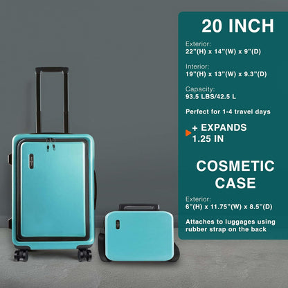 20 Inch Carry On Luggage 22x14x9 Airline Approved, Carry On Suitcase with Wheels, Hard-shell Carry-on Luggage, Durable Luggage Carry-On, Green Small Suitcase with Cosmetic Case