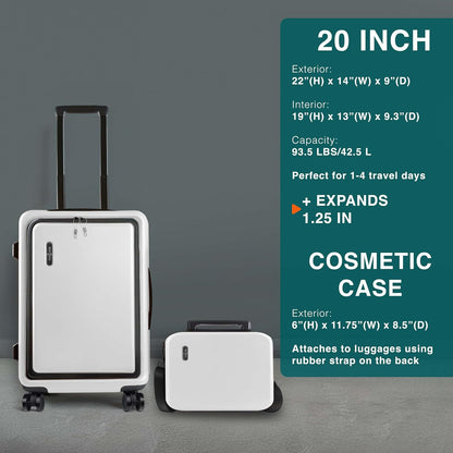 20 Inch Carry On Luggage 22x14x9 Airline Approved, Carry On Suitcase with Wheels, Hard-shell Carry-on Luggage, Durable Luggage Carry-On, Green Small Suitcase with Cosmetic Case