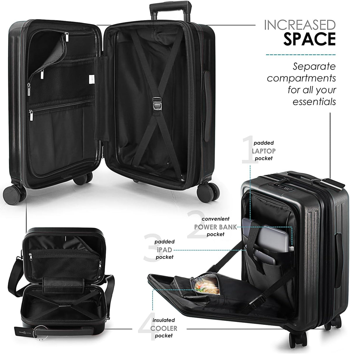 20 Inch Carry On Luggage 22x14x9 Airline Approved, Carry On Suitcase with Wheels, Hard-shell Carry-on Luggage, Durable Luggage Carry-On, Green Small Suitcase with Cosmetic Case