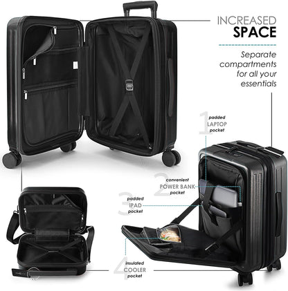 20 Inch Carry On Luggage 22x14x9 Airline Approved, Carry On Suitcase with Wheels, Hard-shell Carry-on Luggage, Durable Luggage Carry-On, Green Small Suitcase with Cosmetic Case