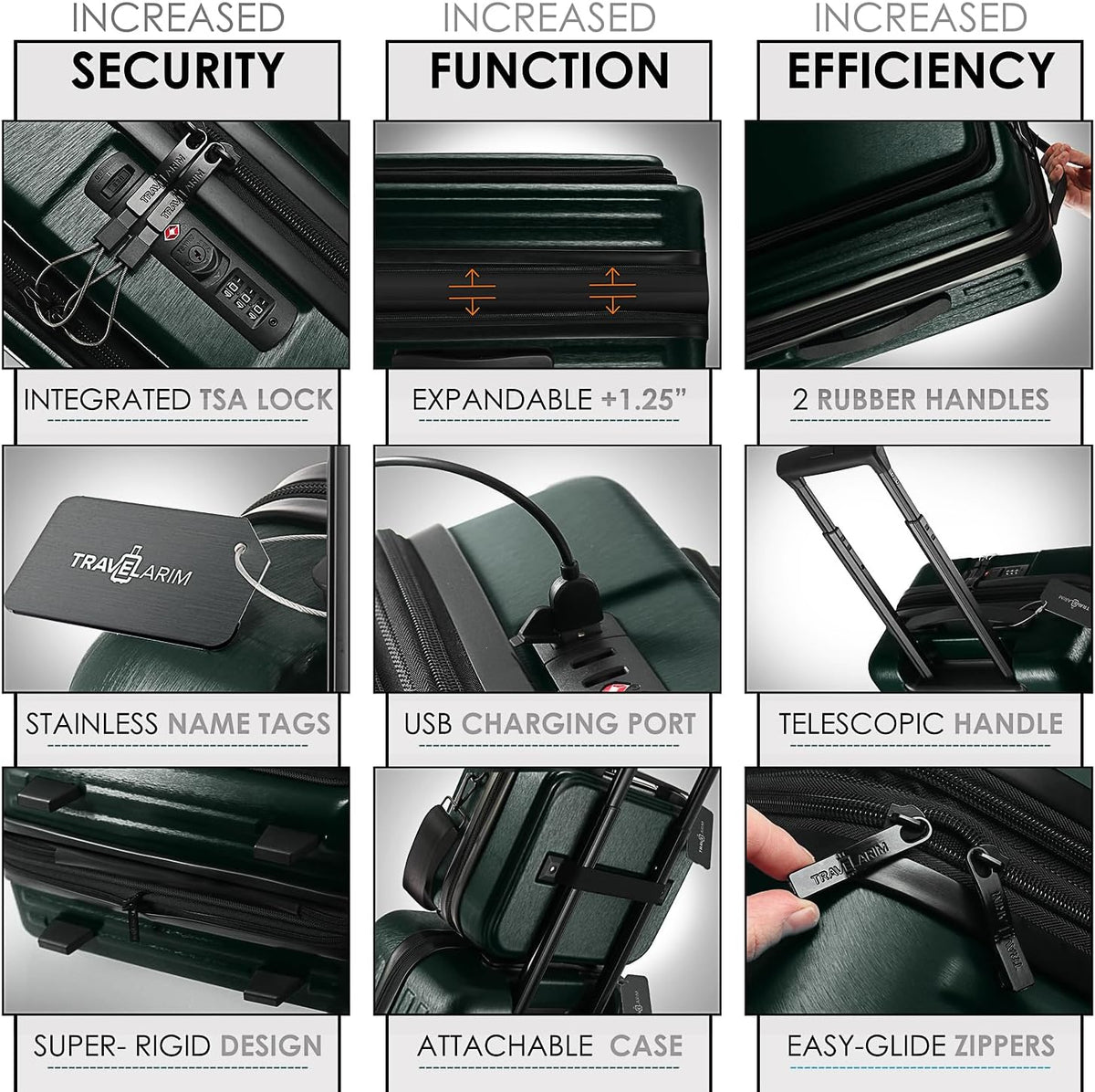 20 Inch Carry On Luggage 22x14x9 Airline Approved, Carry On Suitcase with Wheels, Hard-shell Carry-on Luggage, Durable Luggage Carry-On, Green Small Suitcase with Cosmetic Case