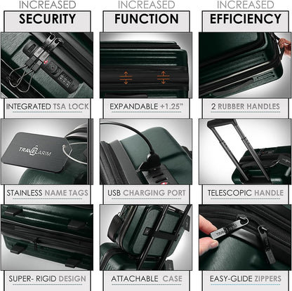 20 Inch Carry On Luggage 22x14x9 Airline Approved, Carry On Suitcase with Wheels, Hard-shell Carry-on Luggage, Durable Luggage Carry-On, Green Small Suitcase with Cosmetic Case