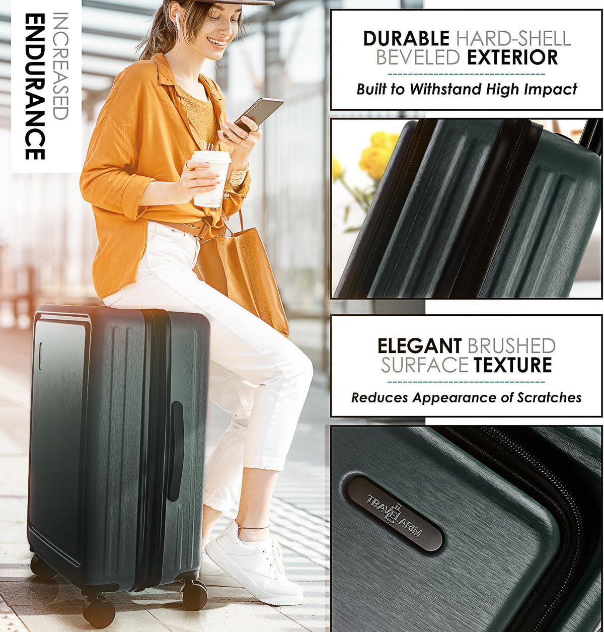 20 Inch Carry On Luggage 22x14x9 Airline Approved, Carry On Suitcase with Wheels, Hard-shell Carry-on Luggage, Durable Luggage Carry-On, Green Small Suitcase with Cosmetic Case