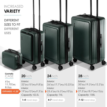 20 Inch Carry On Luggage 22x14x9 Airline Approved, Carry On Suitcase with Wheels, Hard-shell Carry-on Luggage, Durable Luggage Carry-On, Green Small Suitcase with Cosmetic Case