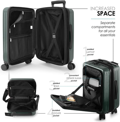 20 Inch Carry On Luggage 22x14x9 Airline Approved, Carry On Suitcase with Wheels, Hard-shell Carry-on Luggage, Durable Luggage Carry-On, Green Small Suitcase with Cosmetic Case