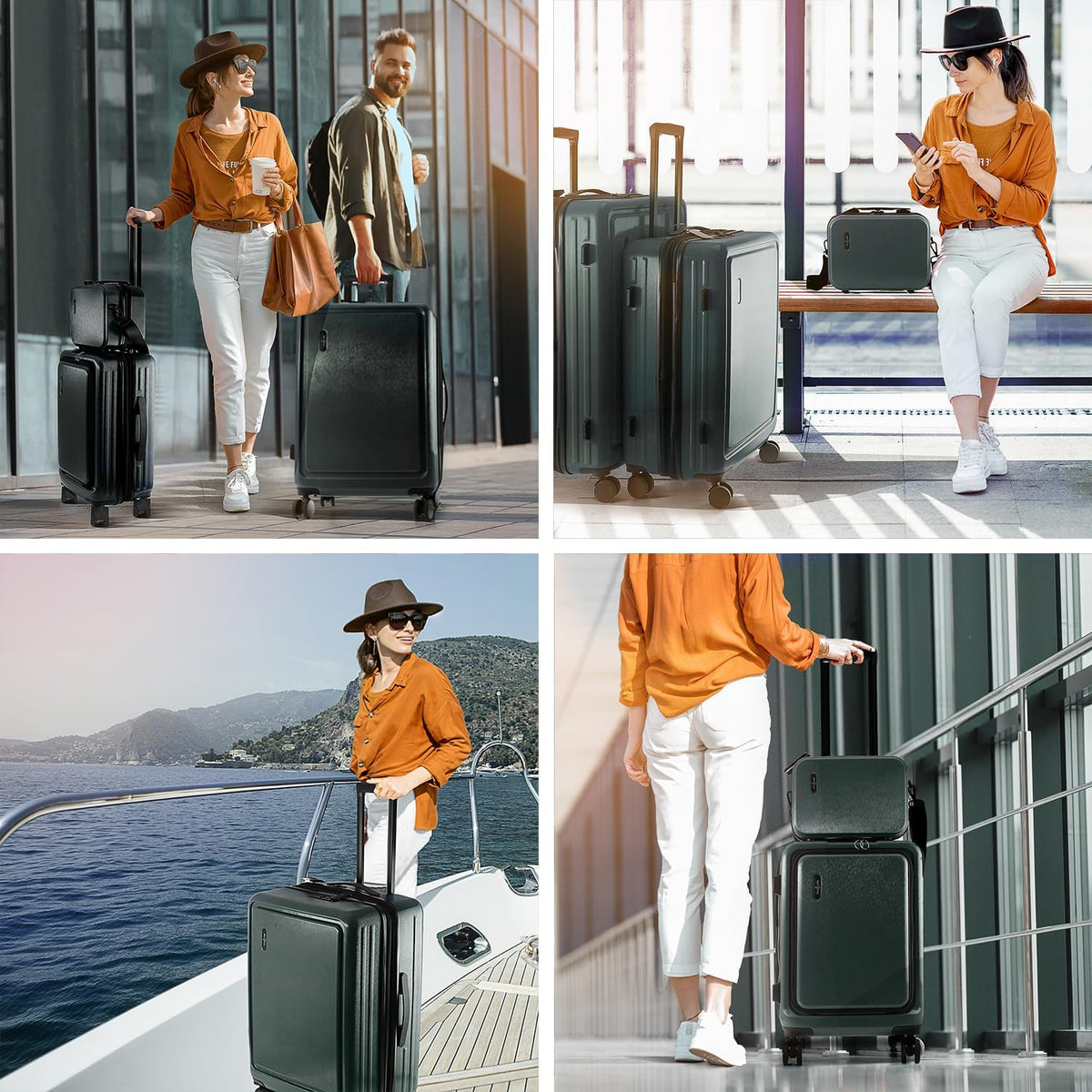 20 Inch Carry On Luggage 22x14x9 Airline Approved, Carry On Suitcase with Wheels, Hard-shell Carry-on Luggage, Durable Luggage Carry-On, Green Small Suitcase with Cosmetic Case