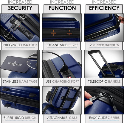 20 Inch Carry On Luggage 22x14x9 Airline Approved, Carry On Suitcase with Wheels, Hard-shell Carry-on Luggage, Durable Luggage Carry-On, Green Small Suitcase with Cosmetic Case