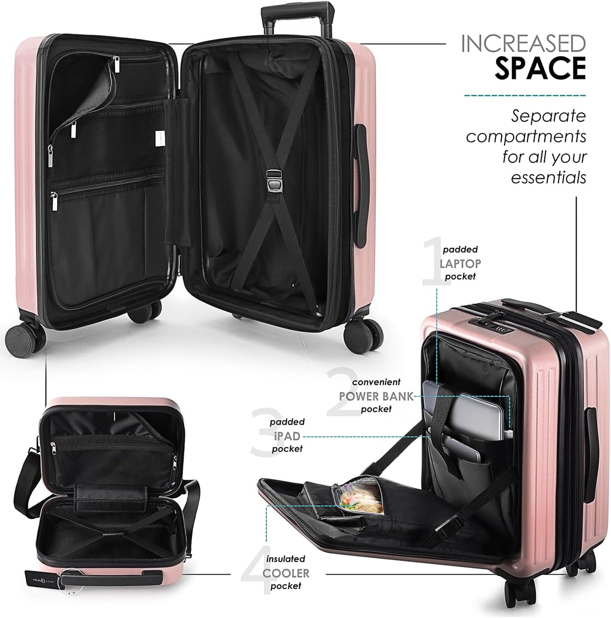 20 Inch Carry On Luggage 22x14x9 Airline Approved, Carry On Suitcase with Wheels, Hard-shell Carry-on Luggage, Durable Luggage Carry-On, Green Small Suitcase with Cosmetic Case
