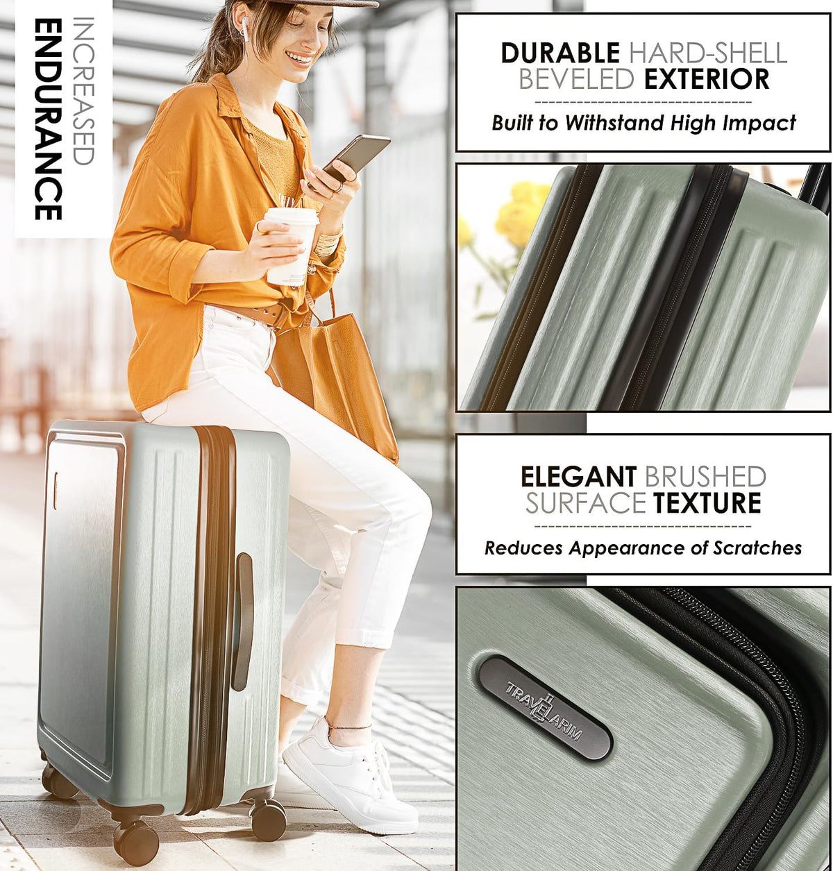 20 Inch Carry On Luggage 22x14x9 Airline Approved, Carry On Suitcase with Wheels, Hard-shell Carry-on Luggage, Durable Luggage Carry-On, Green Small Suitcase with Cosmetic Case