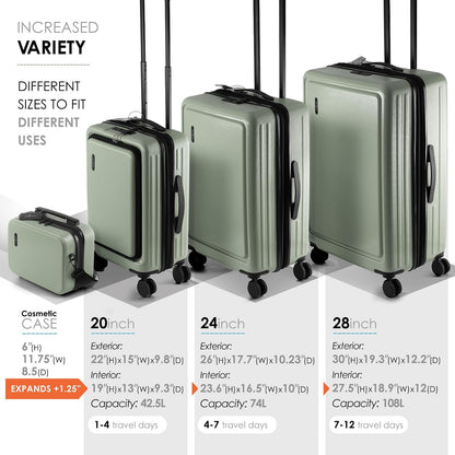 20 Inch Carry On Luggage 22x14x9 Airline Approved, Carry On Suitcase with Wheels, Hard-shell Carry-on Luggage, Durable Luggage Carry-On, Green Small Suitcase with Cosmetic Case