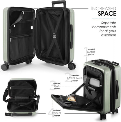 20 Inch Carry On Luggage 22x14x9 Airline Approved, Carry On Suitcase with Wheels, Hard-shell Carry-on Luggage, Durable Luggage Carry-On, Green Small Suitcase with Cosmetic Case