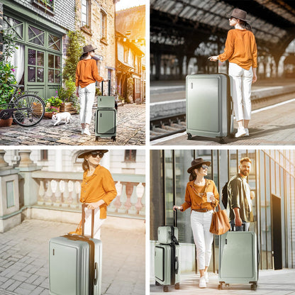 20 Inch Carry On Luggage 22x14x9 Airline Approved, Carry On Suitcase with Wheels, Hard-shell Carry-on Luggage, Durable Luggage Carry-On, Green Small Suitcase with Cosmetic Case