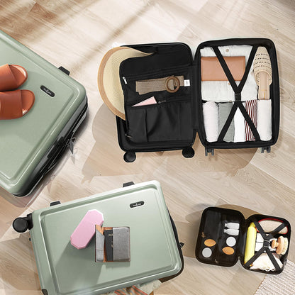 20 Inch Carry On Luggage 22x14x9 Airline Approved, Carry On Suitcase with Wheels, Hard-shell Carry-on Luggage, Durable Luggage Carry-On, Green Small Suitcase with Cosmetic Case