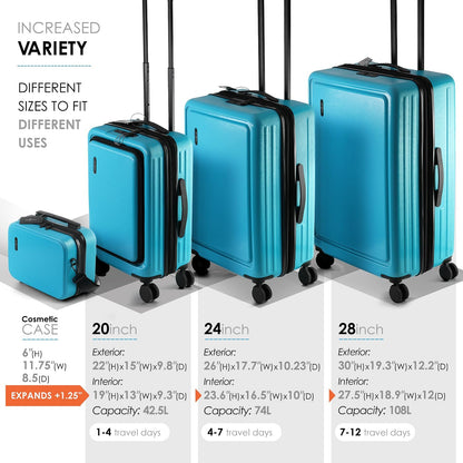 20 Inch Carry On Luggage 22x14x9 Airline Approved, Carry On Suitcase with Wheels, Hard-shell Carry-on Luggage, Durable Luggage Carry-On, Green Small Suitcase with Cosmetic Case